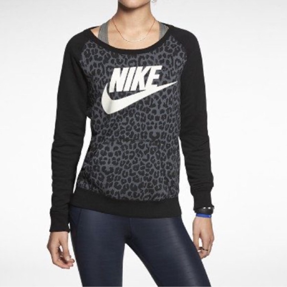 Nike Black and Gray Leopard Crewneck Sweatshirt